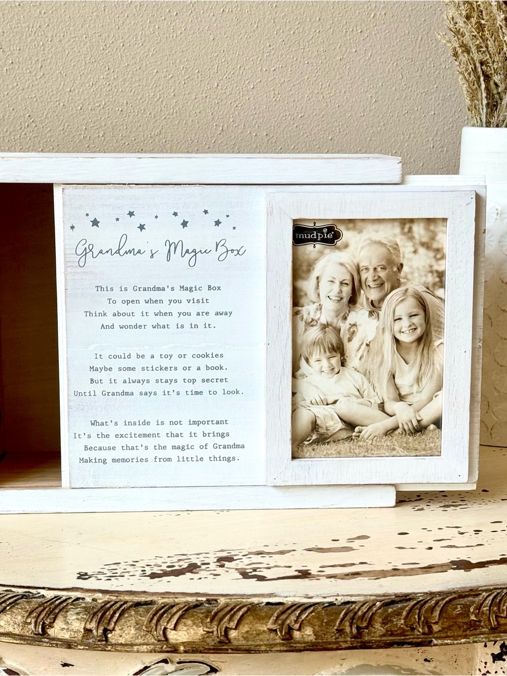 Mud Pie Grandma's Magic Box Rustic Farmhouse Wooden Keepsake Box and Photo Frame